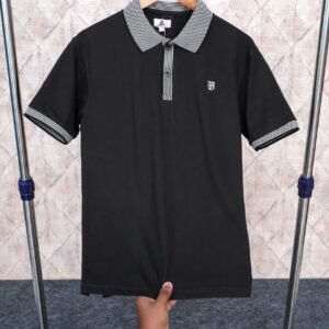 Grey Armour Premium Cotton Plain Polo T-shirt Half Sleeve - Black, L