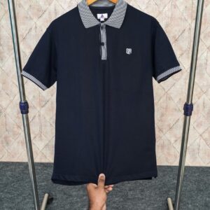 Grey Armour Premium Cotton Plain Polo T-shirt Half Sleeve - Navy Blue, L