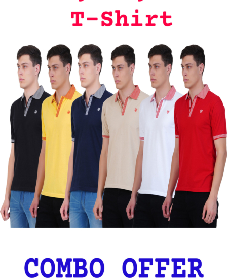 Premium Cotton Solid Jacquard Collar T-shirt Combo (6 Pcs Pack)