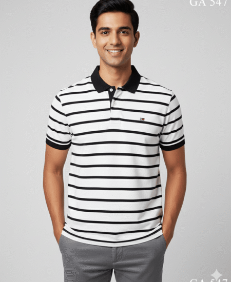 Most Wanted Premium Cotton Stripped Polo T-shirt Half Sleeve