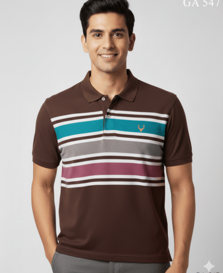 New Premium Cotton Auto Stripped Polo T-shirt Half Sleeve