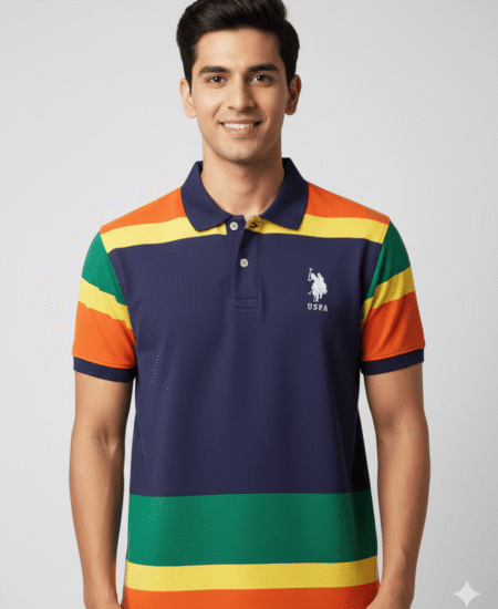 Brand New US Premium Cotton Stripped Polo T-shirt Half Sleeve