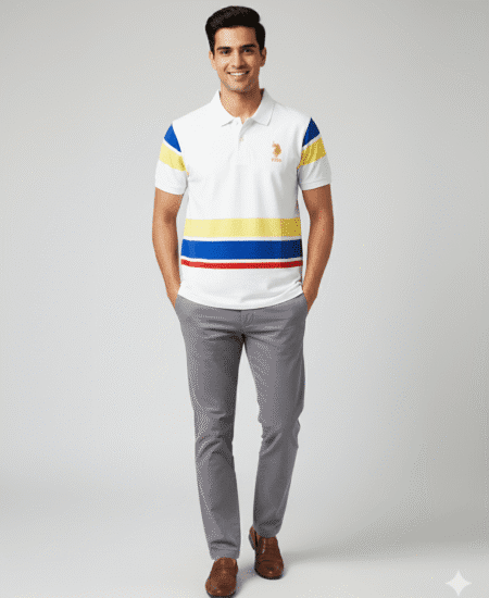 Brand New US Mens Premium Cotton Stripped Polo T-shirt Half Sleeve