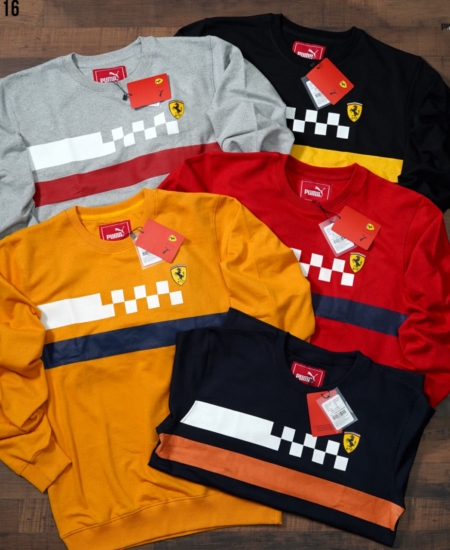 PMA Ferrari Casual Loop Knit Cotton Chest Logo Sweatshirt Full Sleeve