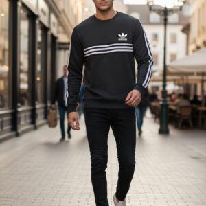 Brand New Adi Loop Knit Cotton Cut & Sew 3 Stripe Sweatshirt Full Sleeve