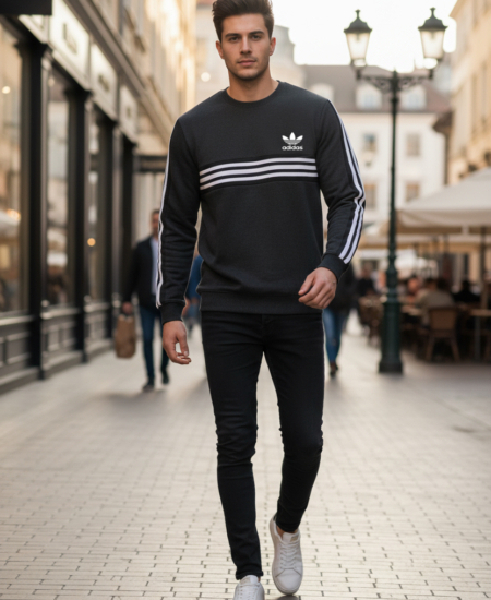 Brand New Adi Loop Knit Cotton Cut & Sew 3 Stripe Sweatshirt Full Sleeve