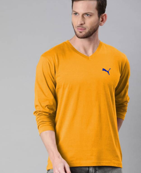 Brand New PMA Solid Plain Cotton V-neck Full Sleeve T-Shirt
