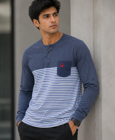 Trendy UCB Good Quality Cotton Y neck Full Sleeve T shirt