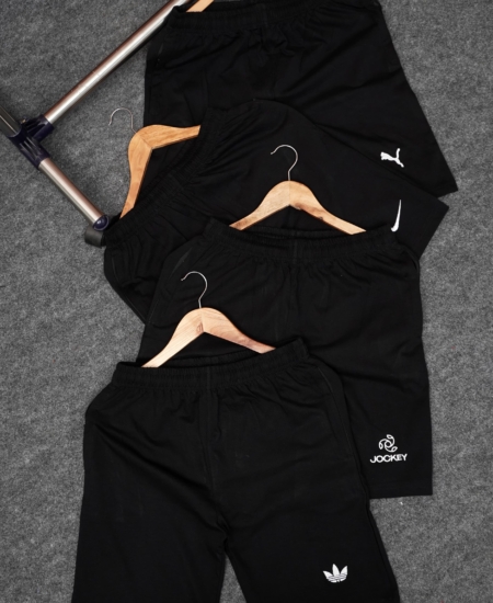 Multi Brand Only Black Color Embroidery Logo Cotton Loop Knit Shorts