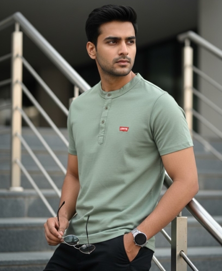 New Tending Brand Premium Men’s Solid Plain Henley Neck T-Shirt