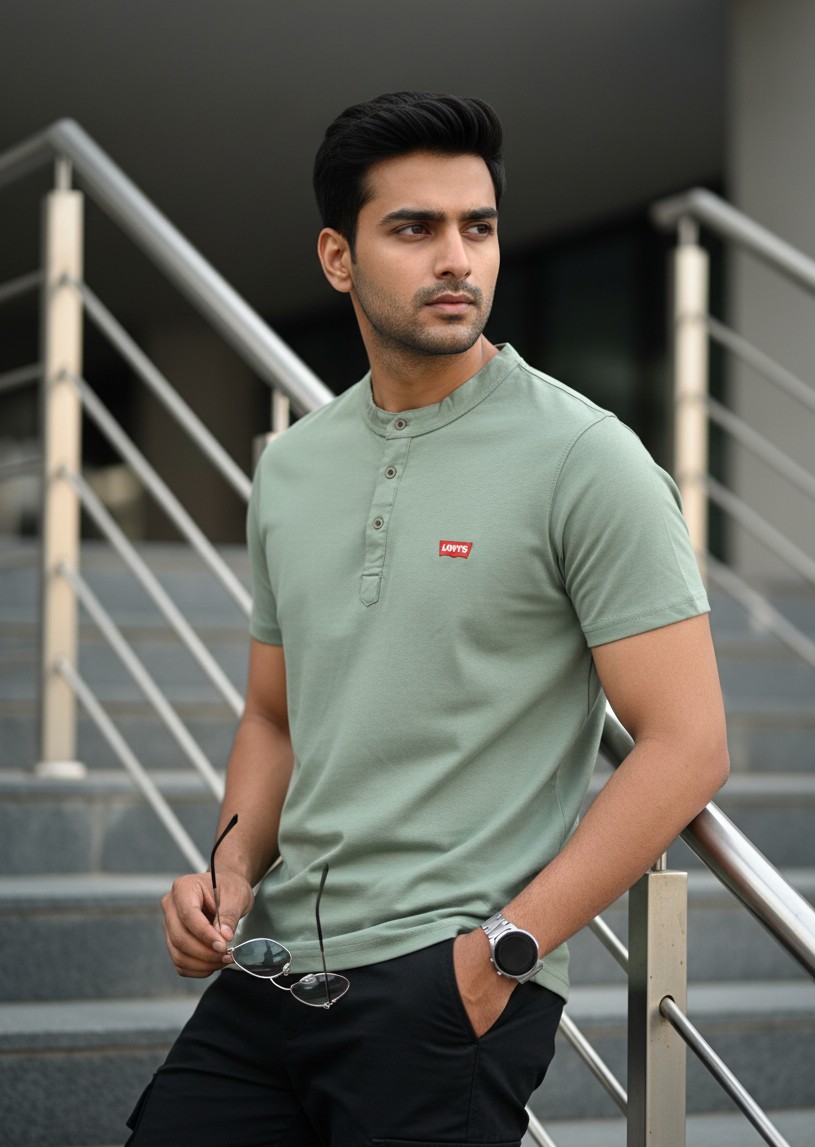 New Tending Brand Premium Men’s Solid Plain Henley Neck T-Shirt