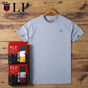 Brand New LUPH Premium Men's Plain Chest Logo Round Neck T-Shirt - Grey Melange, L