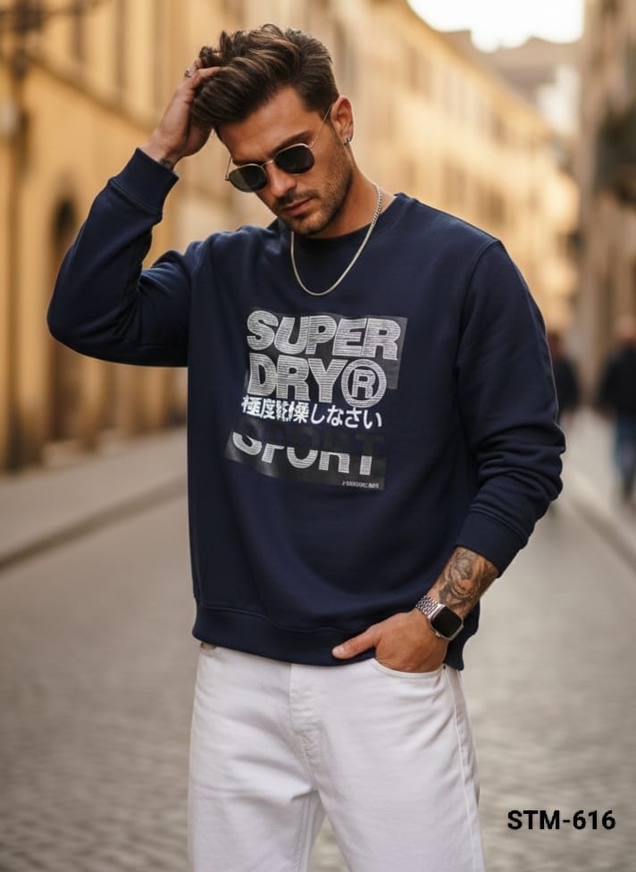 Branded SDRY Premium Quality Loop Knit Printed Sweatshirt Full Sleeve