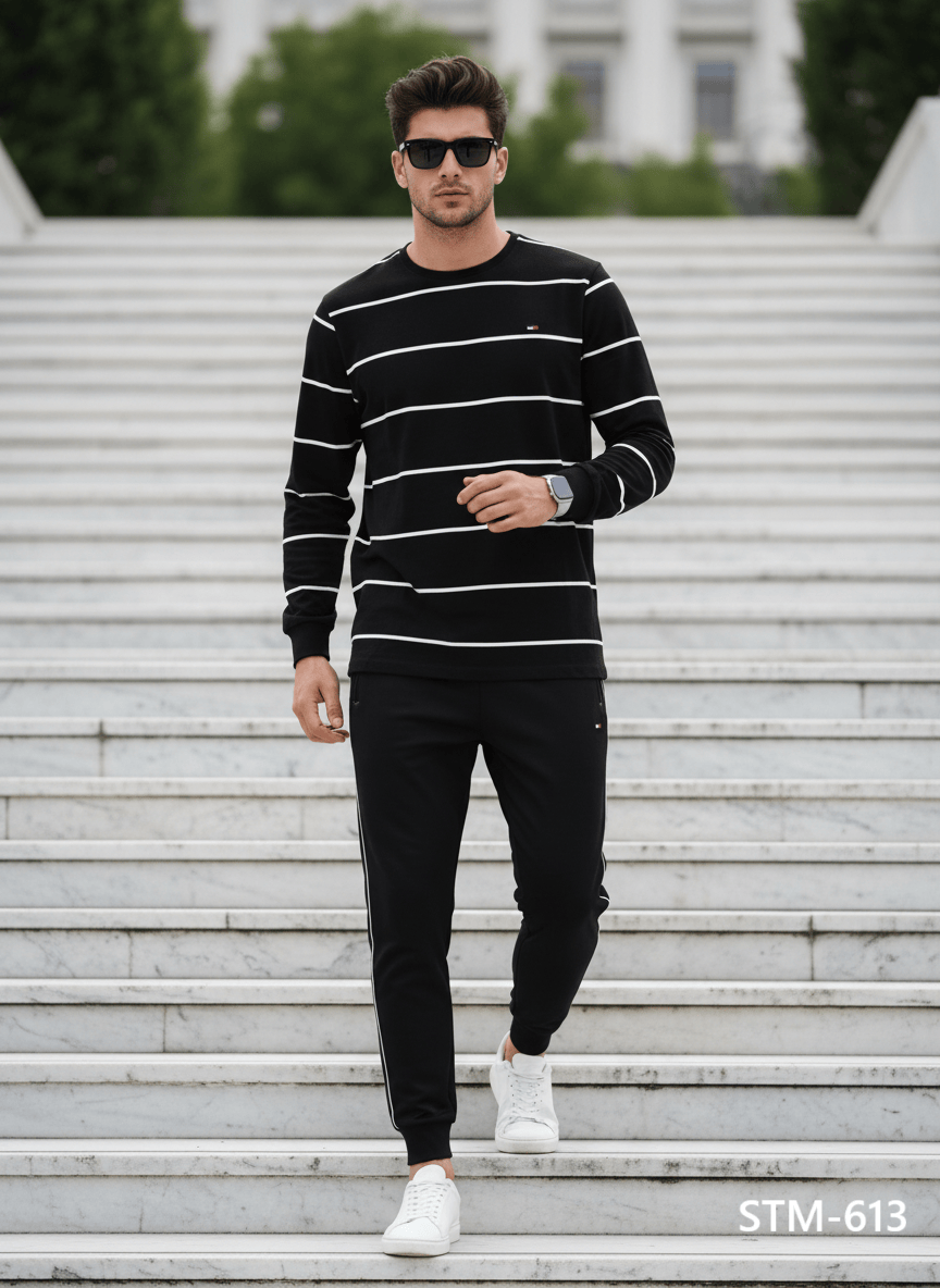 Multi Brand New Trendy Cotton Stripped Round neck Full Sleeve T-shirt