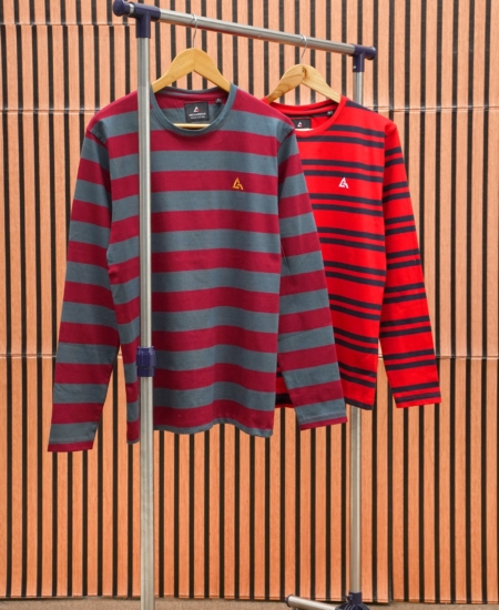 Grey Armour Cotton Stripped Roundneck Full sleeve T-Shirt