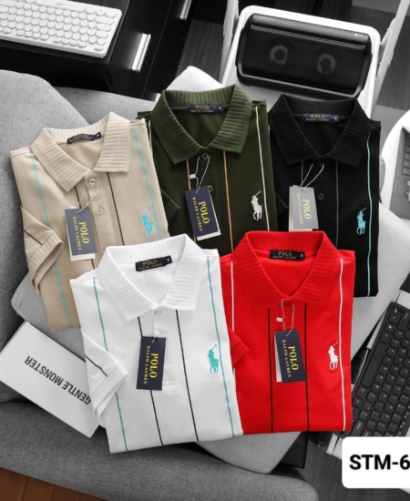 RL POLO Vertical Stripped Cotton Matty Polo T-shirt