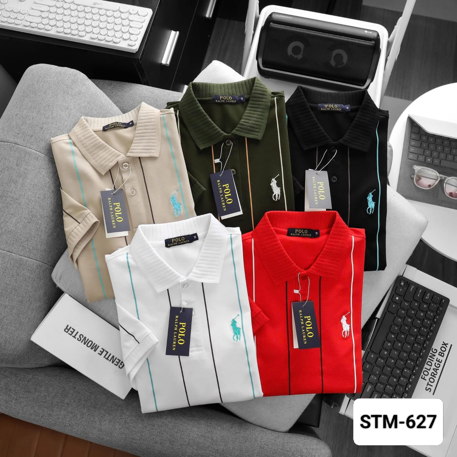 RL POLO Vertical Stripped Cotton Matty Polo T-shirt