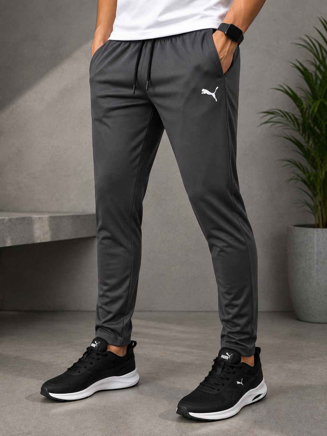 Branded PMA Premium Quality 4 Way Lycra Men’s Sports Without Cuff Track pant