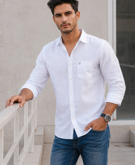 Branded RR Premium Cotton Linen Embroidery Shirt Full Sleeve