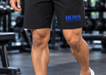 HUG BOS Logo Printed Cotton Loop Knit Shorts [ECONOMIC]