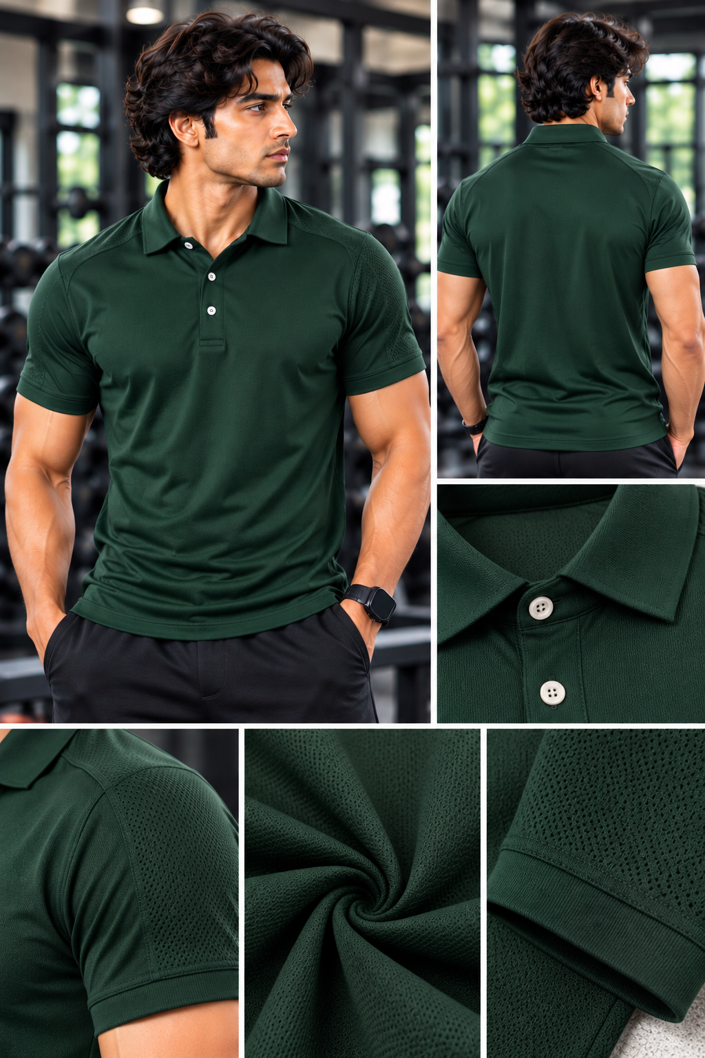 Dark Green Polo Gymwear Detail Collage